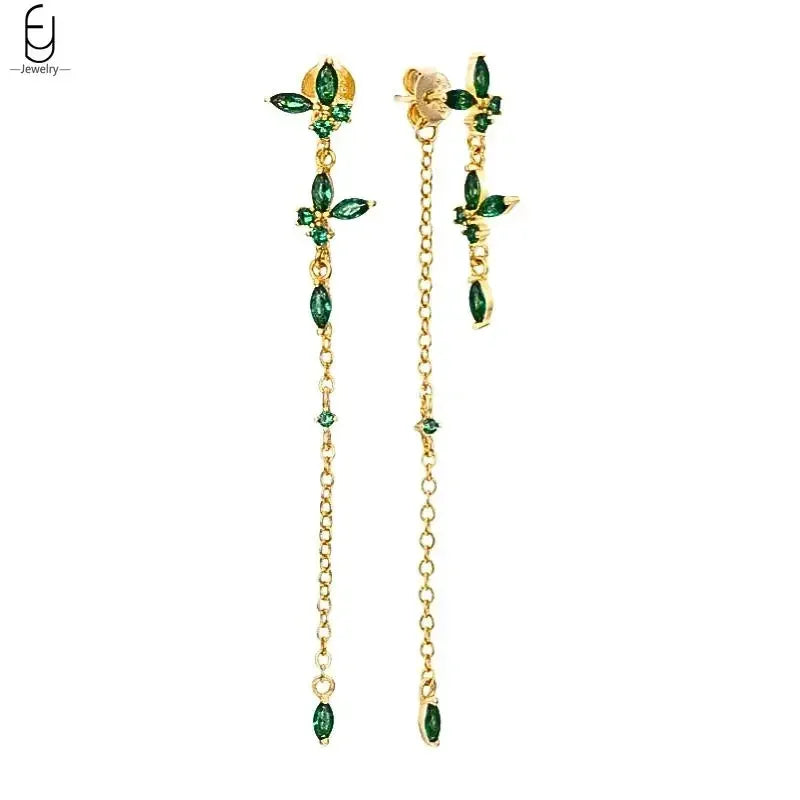 Pendientes de aro con forma de corazón y circonita verde en plata de ley 925 para mujer, delicados pendientes de botón, joyería de lujo, regalos.