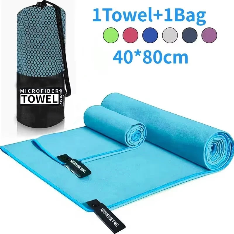 Toalla deportiva de secado rápido, 40 x 80 cm, color azul, gris, verde y naranja, ideal para natación, gimnasio, fitness, camping, running y playa.