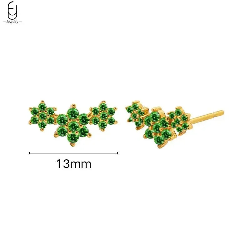 Pendientes de aro con forma de corazón y circonita verde en plata de ley 925 para mujer, delicados pendientes de botón, joyería de lujo, regalos.