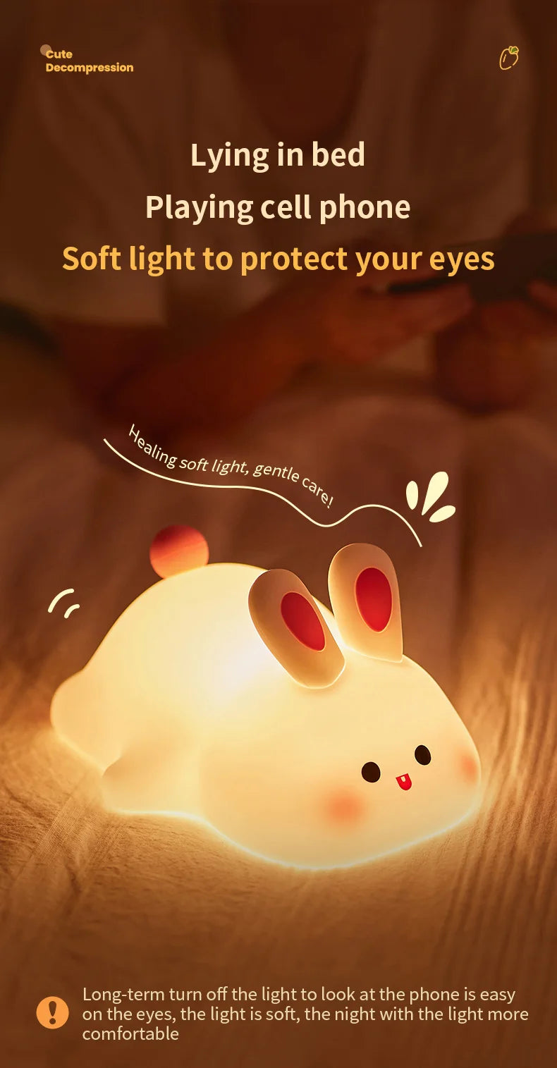 Cute Animal-shape Silicone Night Light Rechargeable Bedside Patting Nightlights For Child Holiday Gift Bedroom Decor Lighting