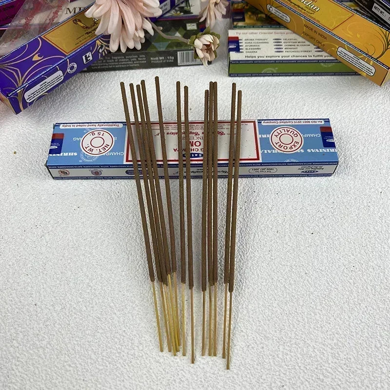 5 CAJAS NAG Champa Incienso Satya Colección de Inciensos Satya Varillas Hechas a Mano con Sabores Aromas Medicinales Refrescantes Fragancias para el Hogar