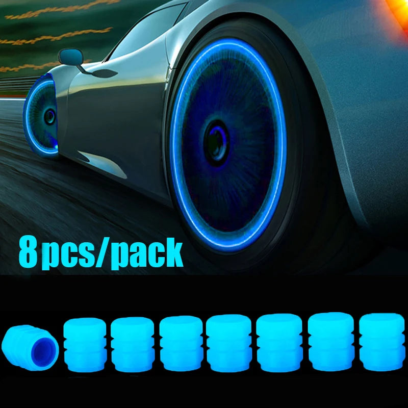 Luminous Car Tire Valve Cap Fluorescent Night Glowing Decor Motorcycle Bike Wheel Nozzle Dustproof Tyre Valve Stem Caps