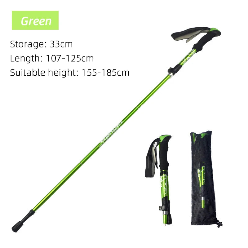 Bastón de trekking plegable de 5 secciones para exteriores, portátil, para acampar, senderismo, para personas mayores nórdicas, telescópico, fácil de guardar en la bolsa, 1 unidad