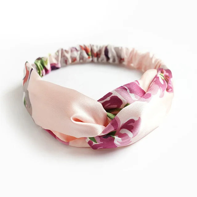 Nuevas diademas bohemias suaves con estampado liso para mujer, bandas elásticas con nudo cruzado vintage, turbantes, bandanas, accesorios para el cabello para niñas.