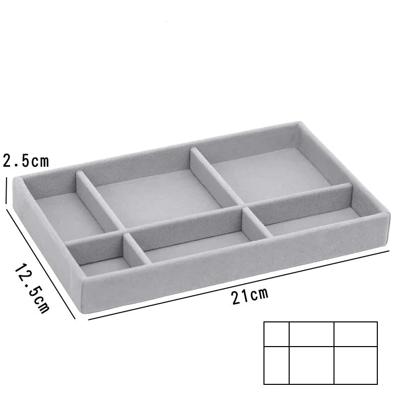 Caja de almacenamiento de joyas de franela gris, cajón para el hogar, bandeja para pendientes, collares, anillos, cuerda para la cabeza, clip para las orejas, bandeja de almacenamiento, nueva