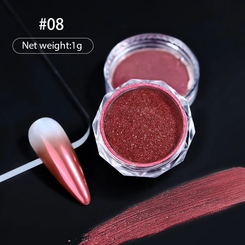 1 Box Cherry Pink Chrome Pearl Nail Powder Gradient Mirror Effect Nail Art Glitter Auroras Rubbing Dust Nail Art Manicure Decor