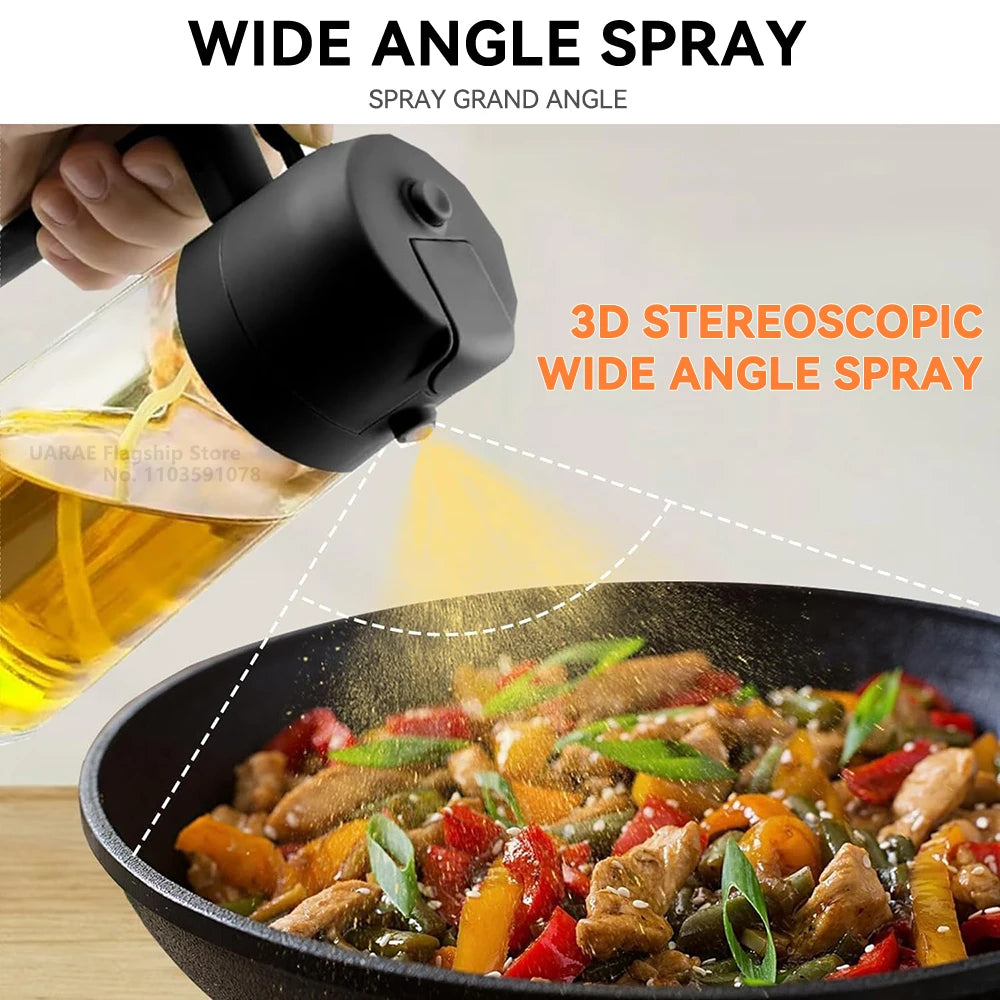 Botella vacía de aceite de 500 ml, 2 en 1, pulverizador y vertedor, recipiente de plástico para aceite de cocina, dispensador de aceite, vaporizador, vinagrera para camping y barbacoa.