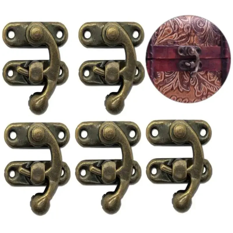 12pcs Left/Right Bronze Mini Vintage Toggle Hasp Hook Swing Arm Clasp Latch Metal Catch Curved Buckle for Jewelry Box Toolbox