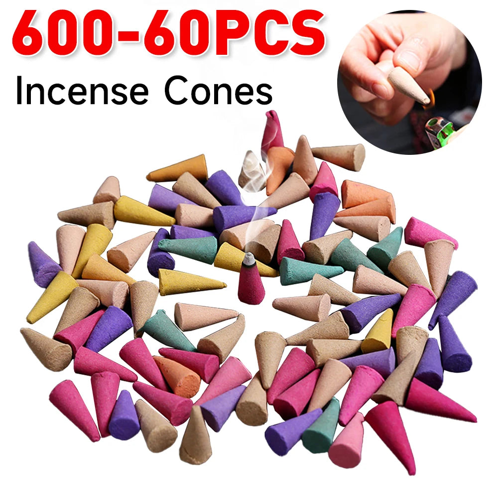 600-60 conos de incienso con reflujo de humo y cascada, de lavanda, con aromas múltiples, ideales para salones de té, salas de yoga y dormitorios.