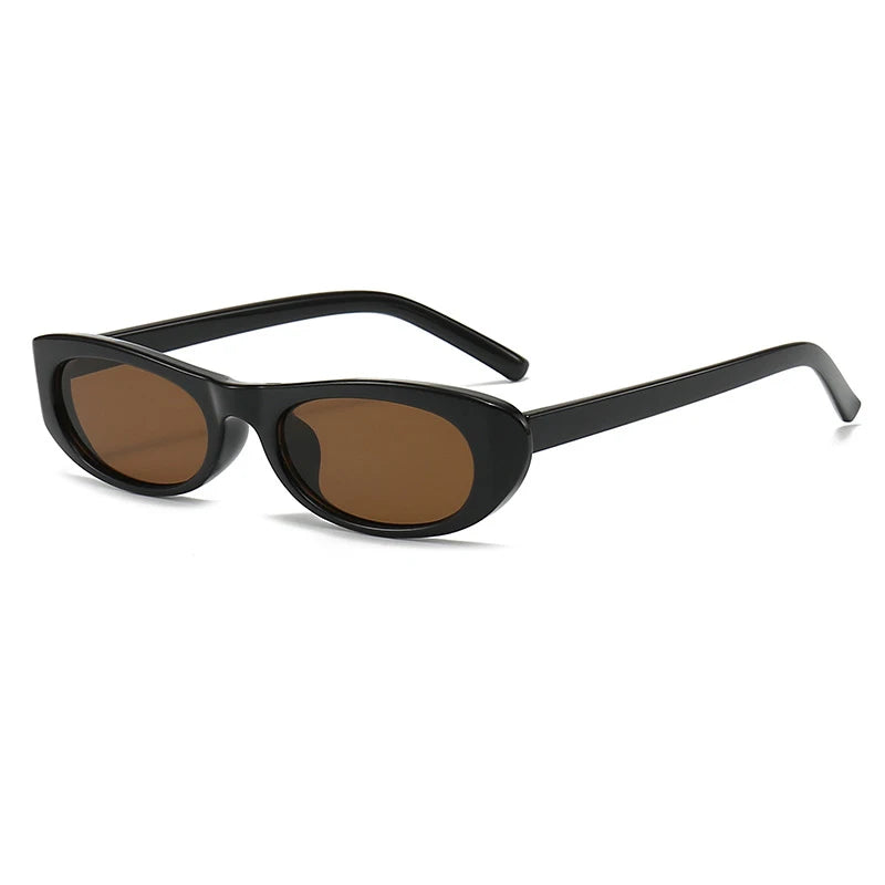 Gafas de sol ovaladas retro para mujer, montura pequeña negra, marca de moda, gafas de sol modernas con protección UV400 para mujer