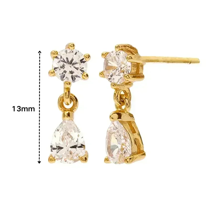Pendientes de aro de plata de ley 925 con forma de aguja y cristales de circonita, con gotas de agua, dorados, joyería de lujo premium para fiestas.