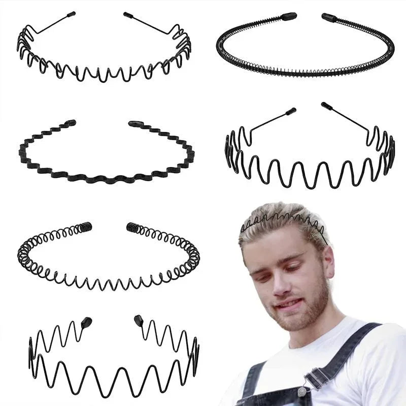 6 diademas de metal de moda para hombres y mujeres, unisex, negras, onduladas, para la cabeza, deportivas, accesorios para el cabello, regalo