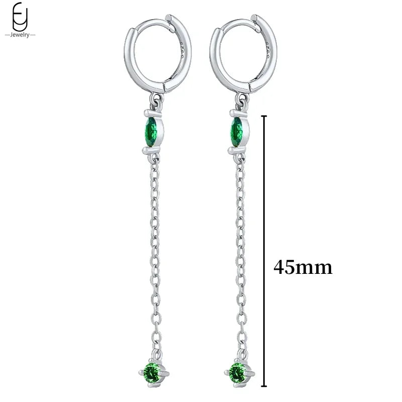 Pendientes de aro con forma de corazón y circonita verde en plata de ley 925 para mujer, delicados pendientes de botón, joyería de lujo, regalos.