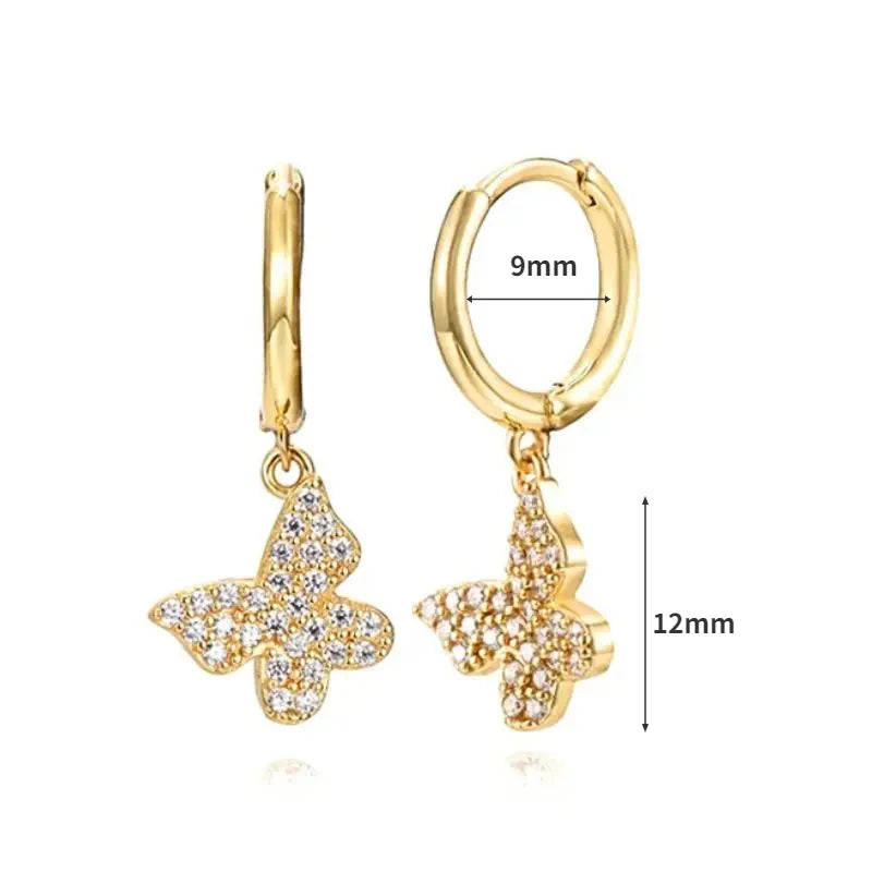Pendientes de aro de plata de ley 925 con forma de aguja y cristales de circonita, con gotas de agua, dorados, joyería de lujo premium para fiestas.