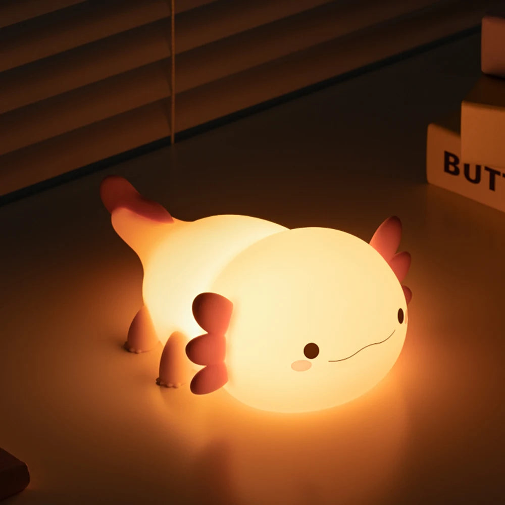 Cute Axolotl Night Light for Kids Bedroom Rabbit Animal Silicone Nursery Sleeping Lamp Touch Control Nightlights For Baby Gifts