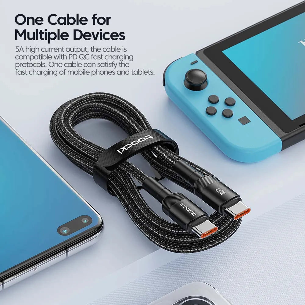 Cable Toocki de 100 W tipo C a USB C PD 3.0 de carga rápida 4.0 de tipo C a tipo C para iPhone 15, MacBook, Samsung y Xiaomi
