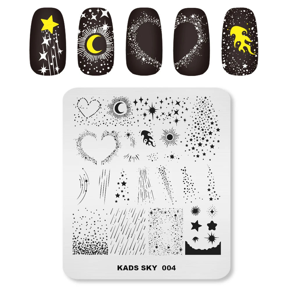 Nail Stamping Plates Sun Moon Stars Pattern Design Nail Art Image Template Stainless Steel Printing Plate for DIY Nails