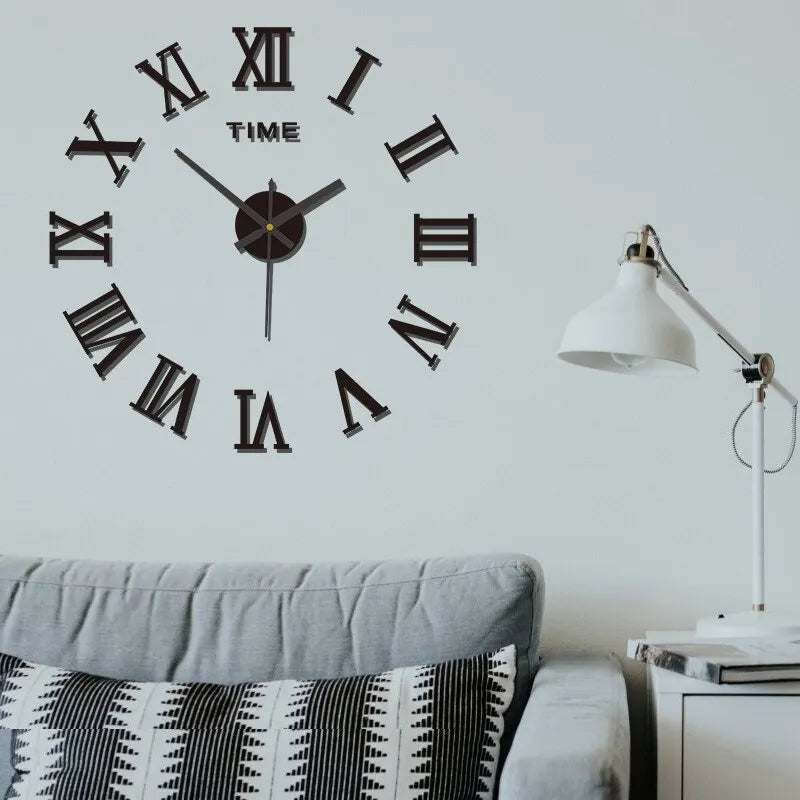 Reloj de pared digital acrílico 3D con diseño de números romanos y espejo, moderno, redondo y grande, autoadhesivo.