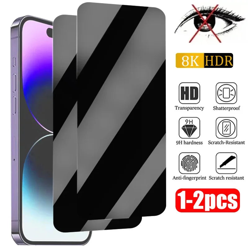 1-2 protectores de pantalla de privacidad para iPhone 15, 14, 13, 12, 11, 16 Pro Max, Mini, 7, 8 Plus, vidrio antiespía para iPhone SE 2020, 2022, X, XS, XR
