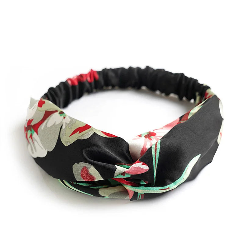 Nuevas diademas bohemias suaves con estampado liso para mujer, bandas elásticas con nudo cruzado vintage, turbantes, bandanas, accesorios para el cabello para niñas.