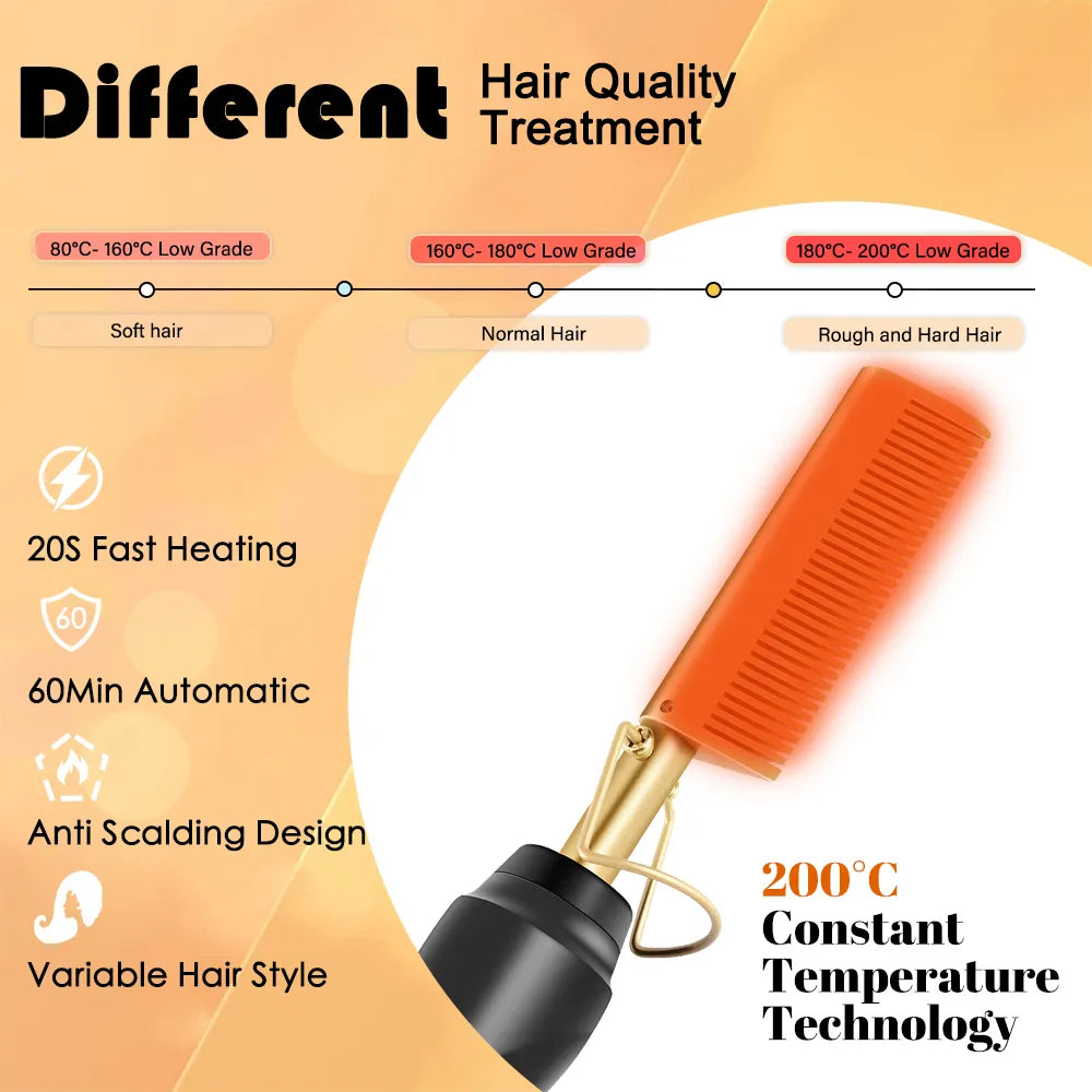 Plancha de pelo Leeons Black Hot Comb, plancha eléctrica con calor, rizador para cabello húmedo y seco, alisador y rizador.
