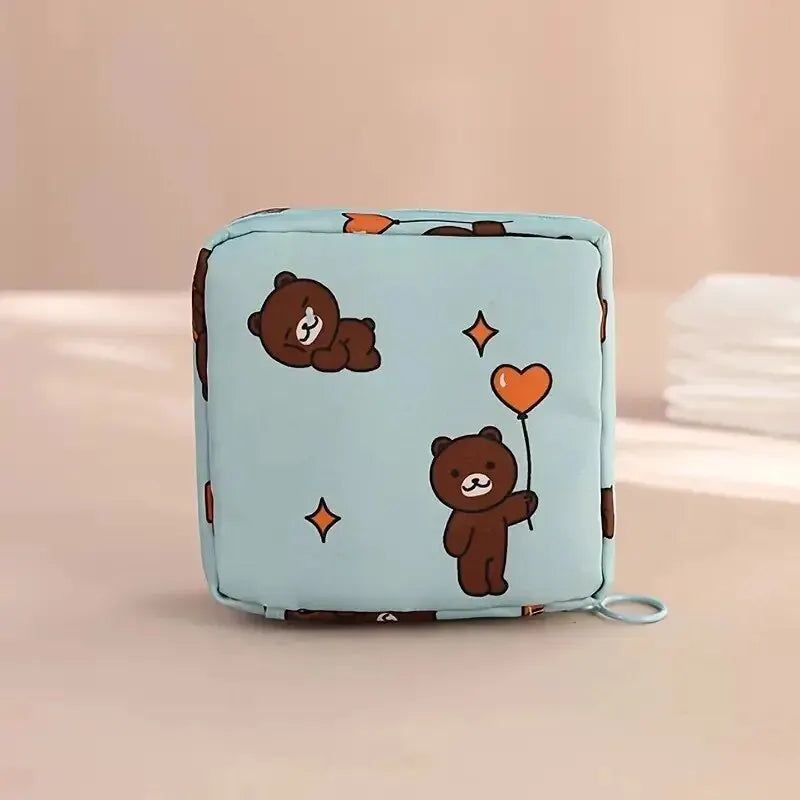 Bolsa de almacenamiento para compresas y tampones para mujer, organizador portátil impermeable con estampado de dibujos animados