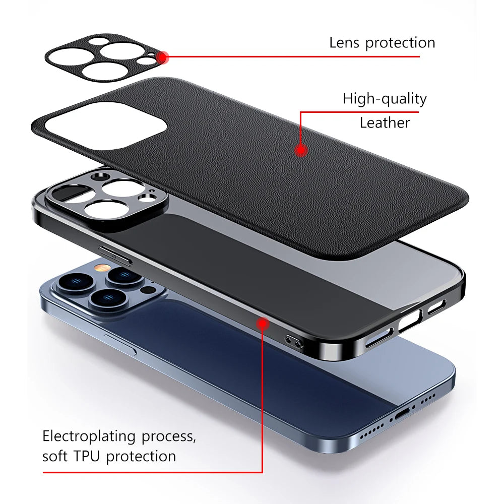 LANGSIDI New Arrival Luxury Leather phone Case for iphone 15 pro max 14 15 pro lens protection shockproof fashion back covers