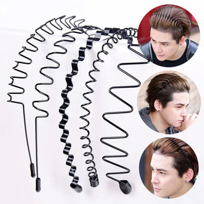 6 diademas de metal de moda para hombres y mujeres, unisex, negras, onduladas, para la cabeza, deportivas, accesorios para el cabello, regalo
