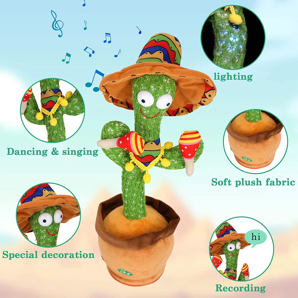 Juguete de cactus parlante para bebés, cactus bailarín que repite lo que dices para niños con canciones en inglés, juguete de baile para regalo para niñas y niños pequeños