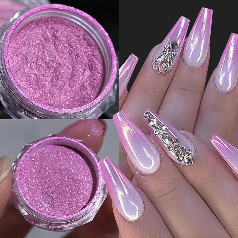1 Box Cherry Pink Chrome Pearl Nail Powder Gradient Mirror Effect Nail Art Glitter Auroras Rubbing Dust Nail Art Manicure Decor