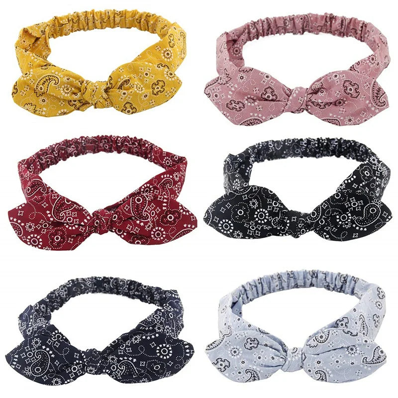 Nuevas diademas bohemias suaves con estampado liso para mujer, bandas elásticas con nudo cruzado vintage, turbantes, bandanas, accesorios para el cabello para niñas.