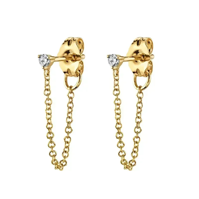 Pendientes de aro de plata de ley 925 con forma de aguja y cristales de circonita, con gotas de agua, dorados, joyería de lujo premium para fiestas.