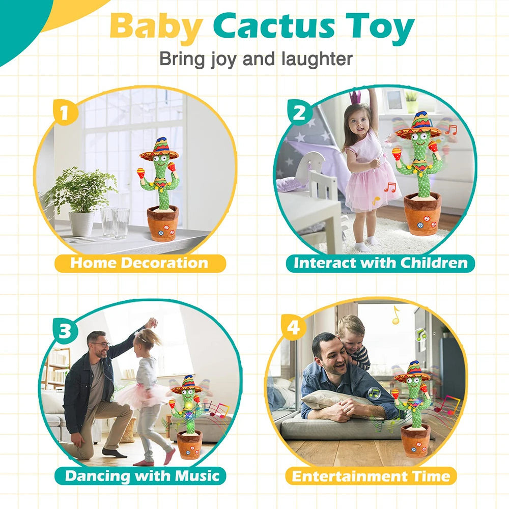 Juguete de cactus parlante para bebés, cactus bailarín que repite lo que dices para niños con canciones en inglés, juguete de baile para regalo para niñas y niños pequeños