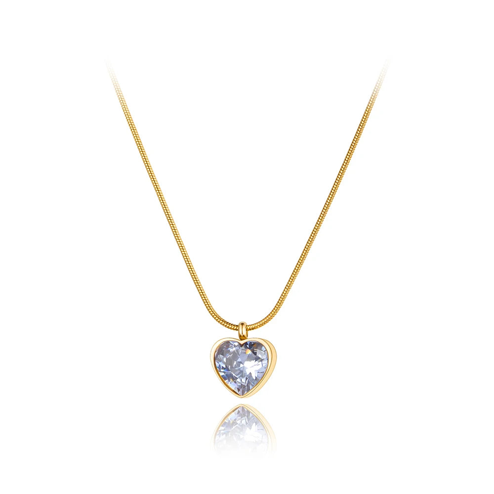 Lokaer Titanium Stainless Steel Love Heart Pendant Necklaces Jewelry Gold Plated CZ Crystal Wedding Necklace For Women N21111