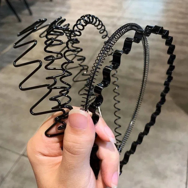 6 diademas de metal de moda para hombres y mujeres, unisex, negras, onduladas, para la cabeza, deportivas, accesorios para el cabello, regalo