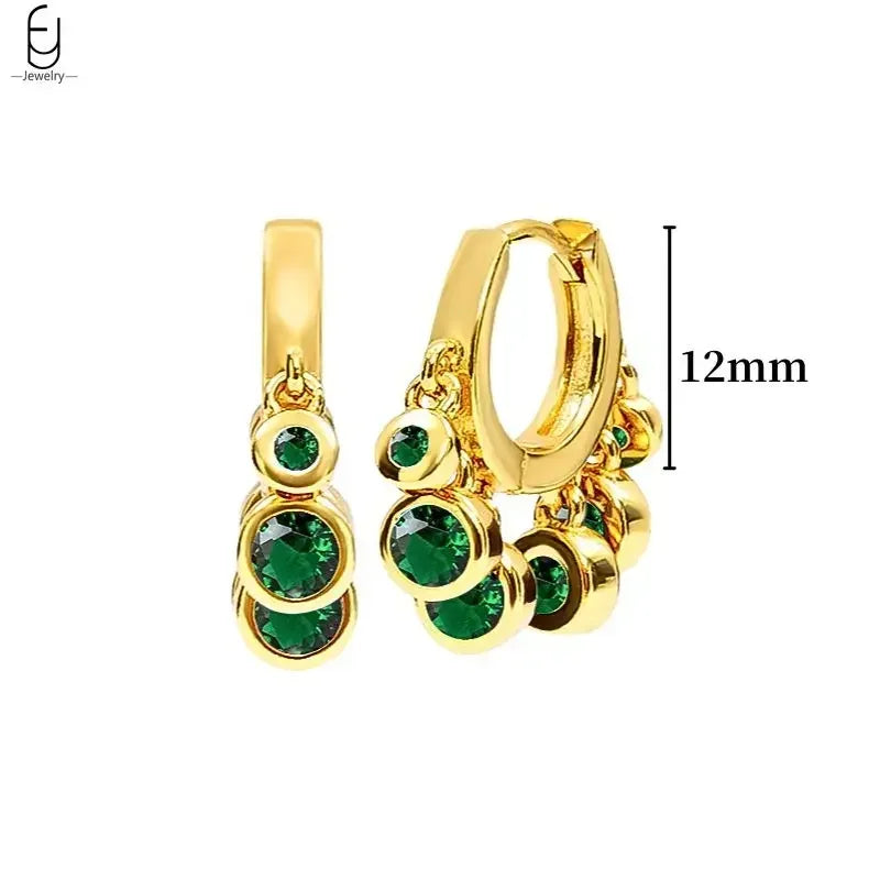 Pendientes de aro con forma de corazón y circonita verde en plata de ley 925 para mujer, delicados pendientes de botón, joyería de lujo, regalos.