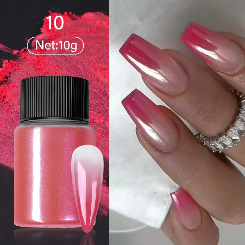 1 Box Cherry Pink Chrome Pearl Nail Powder Gradient Mirror Effect Nail Art Glitter Auroras Rubbing Dust Nail Art Manicure Decor