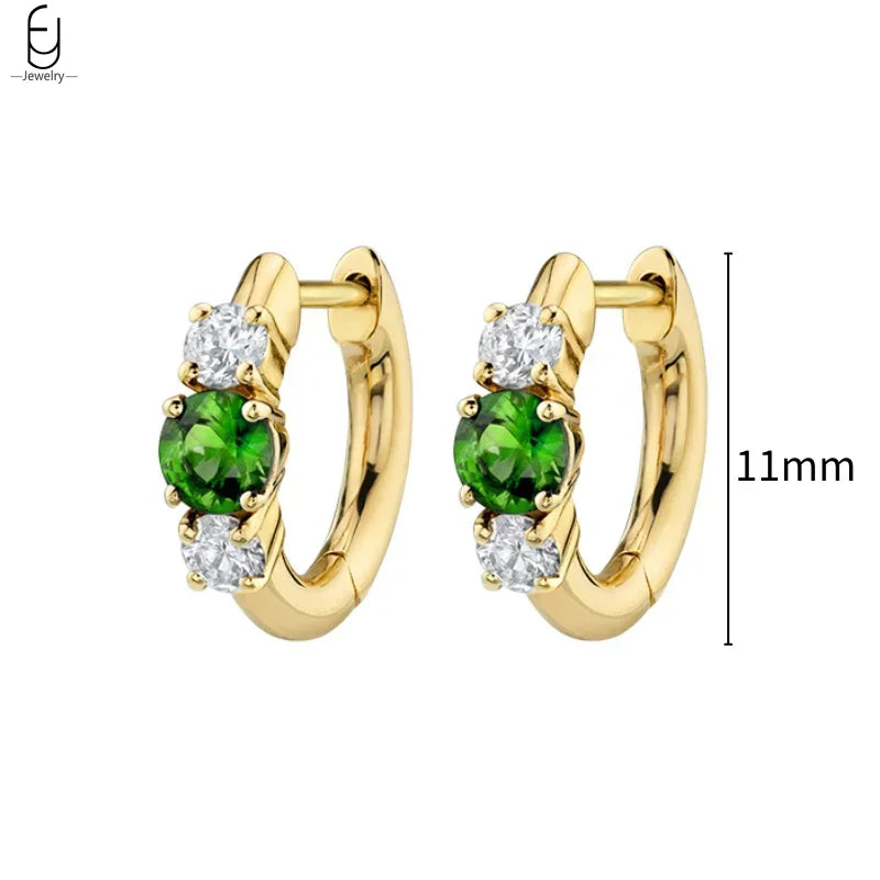 Pendientes de aro con forma de corazón y circonita verde en plata de ley 925 para mujer, delicados pendientes de botón, joyería de lujo, regalos.