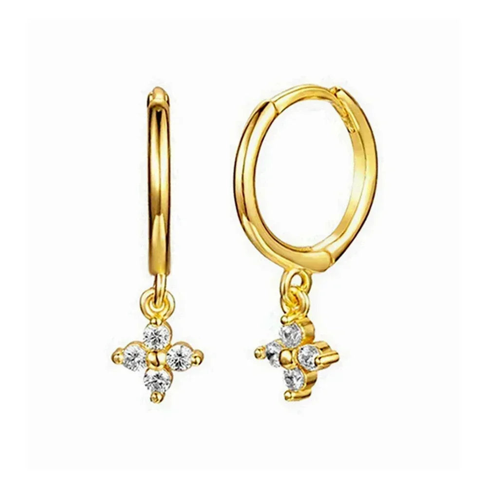 Pendientes de aro de plata de ley 925 con forma de aguja y cristales de circonita, con gotas de agua, dorados, joyería de lujo premium para fiestas.