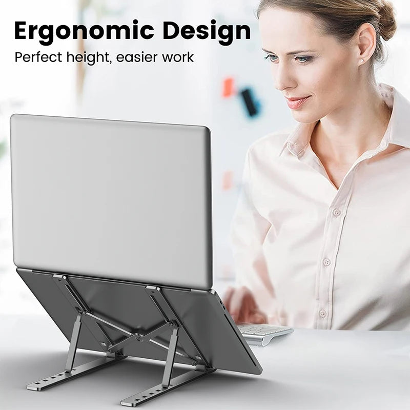 Soporte de aleación de aluminio para portátil, ajustable, plegable, portátil, para ordenador portátil, soporte de elevación, refrigeración, antideslizante.