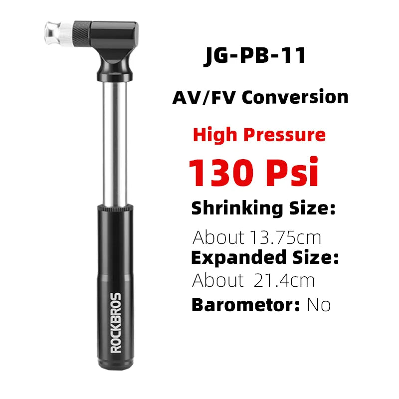 ROCKBROS Bicycle Pump130PSI Air Pump Aluminum Alloy Portable Drop-proof Bike Ultralight Hand Pump MTB Mountain Bike Pump