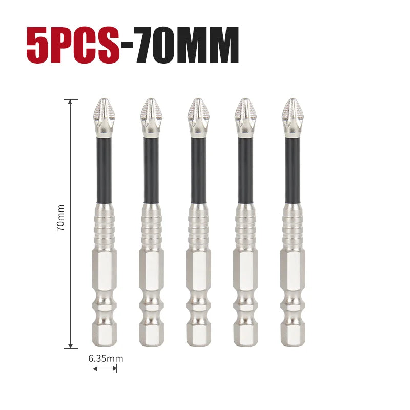 K5 Anti-Slip and Shock-Proof Bits Screwdriver Bits High Hardness Strong Magnetic 25/50/65/70/90/150mm Ph2 Screwdriver Set