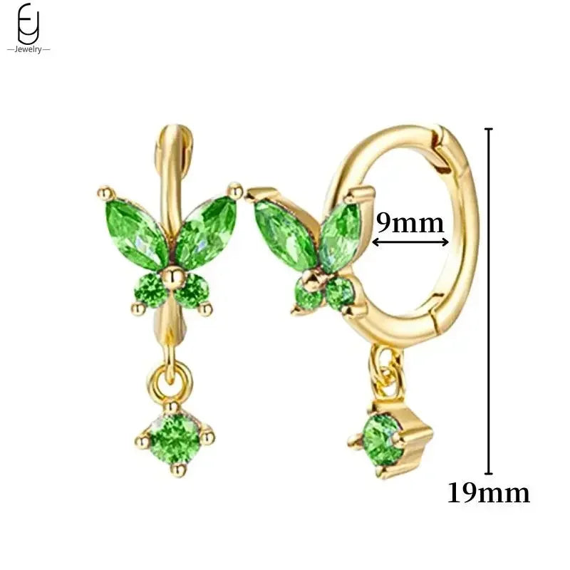 Pendientes de aro con forma de corazón y circonita verde en plata de ley 925 para mujer, delicados pendientes de botón, joyería de lujo, regalos.