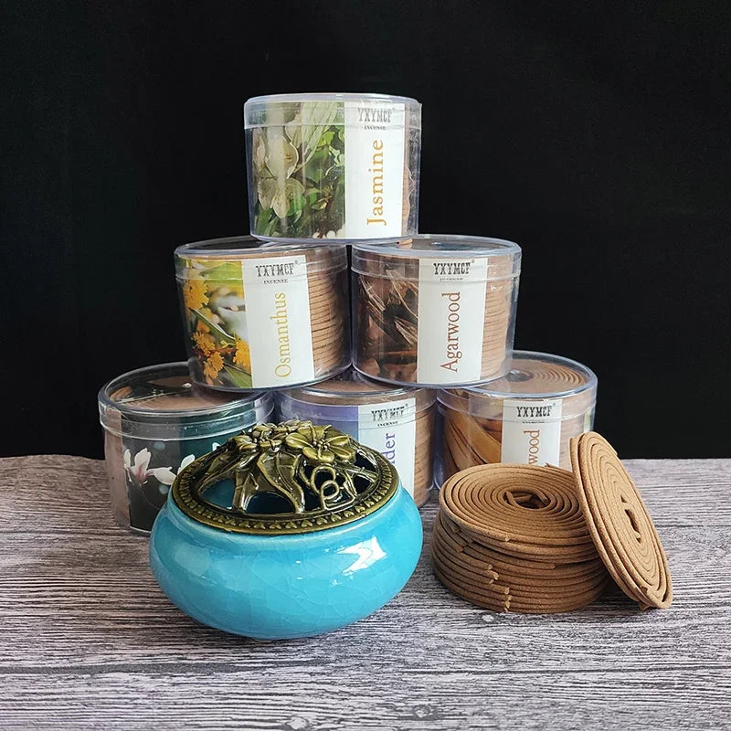 Incienso de sándalo natural YXYMCF en espiral, 48 unidades por caja, aromaterapia con lavanda, jazmín y rosa, quemador para interiores, budista indio.