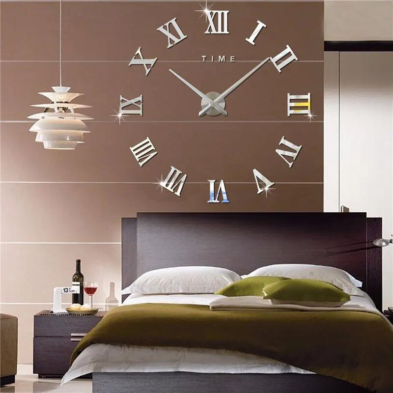Reloj de pared digital acrílico 3D con diseño de números romanos y espejo, moderno, redondo y grande, autoadhesivo.