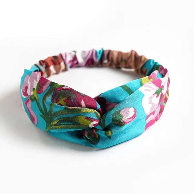 Nuevas diademas bohemias suaves con estampado liso para mujer, bandas elásticas con nudo cruzado vintage, turbantes, bandanas, accesorios para el cabello para niñas.