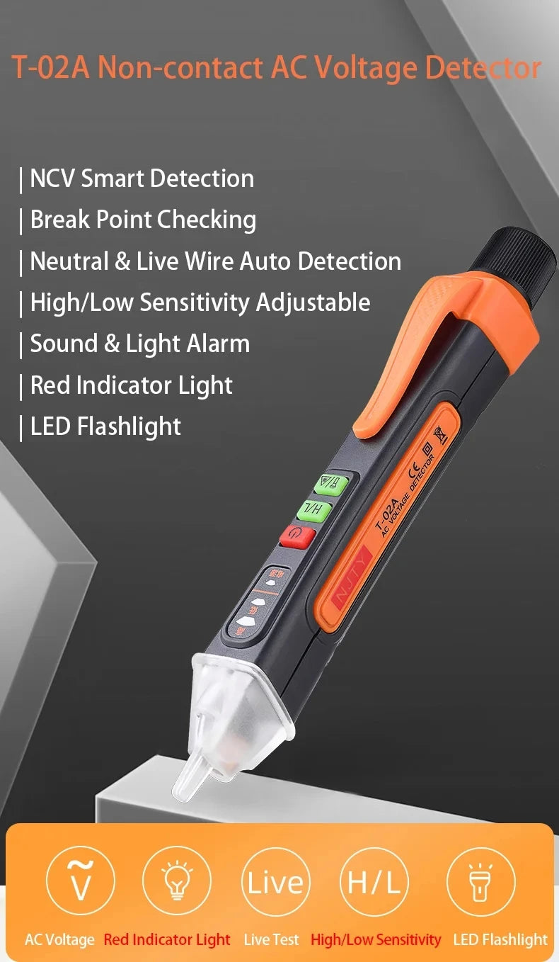 T-02A Non-Contact Voltage Detector Electrical Tools Voltage Indicator Tester Pen Voltage Test Smart Breakpoint Finder 12-1000V