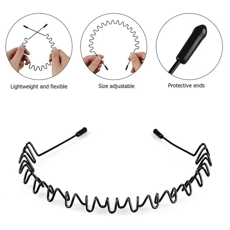 6 diademas de metal de moda para hombres y mujeres, unisex, negras, onduladas, para la cabeza, deportivas, accesorios para el cabello, regalo