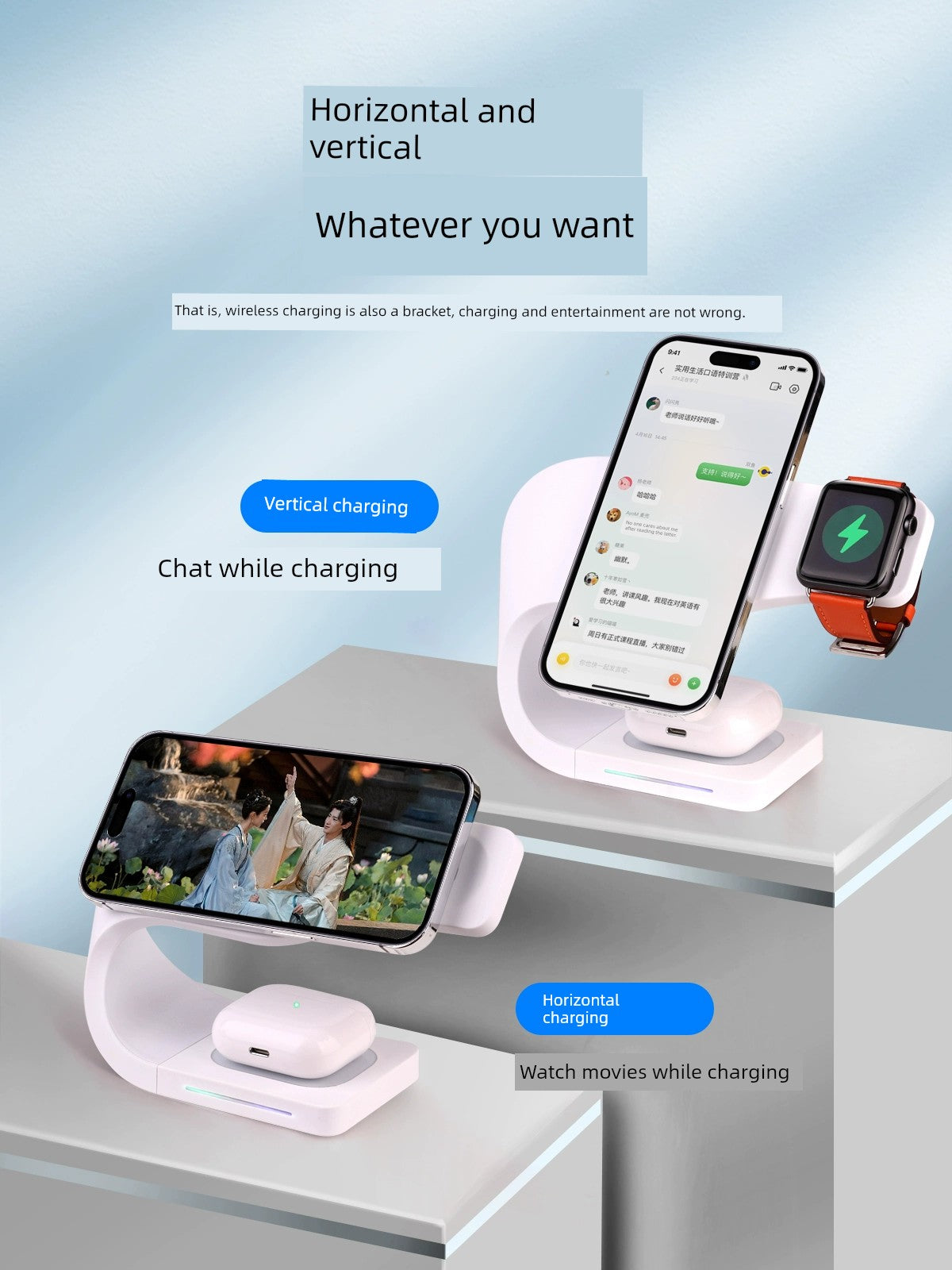 Cargador inalámbrico cuatro en uno, carga rápida para MagSafe, Apple Watch, soporte para Apple Watch, base de carga de escritorio para iWatch, auriculares Bluetooth Airpods Pro, succión magnética tres en uno
