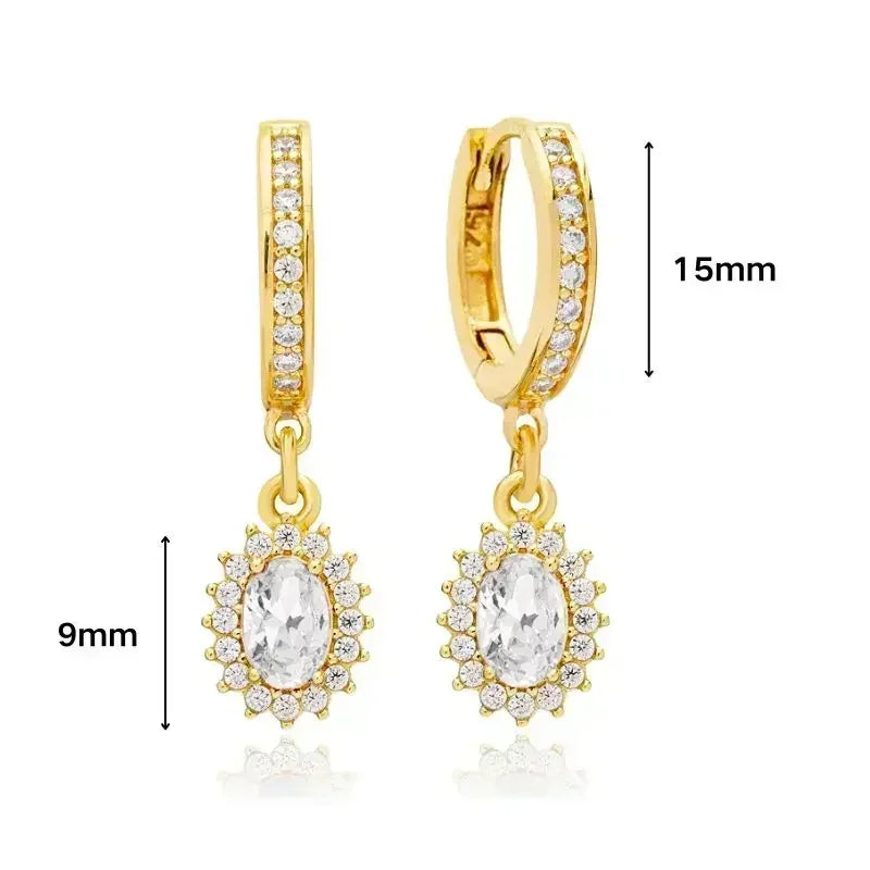 Pendientes de aro de plata de ley 925 con forma de aguja y cristales de circonita, con gotas de agua, dorados, joyería de lujo premium para fiestas.